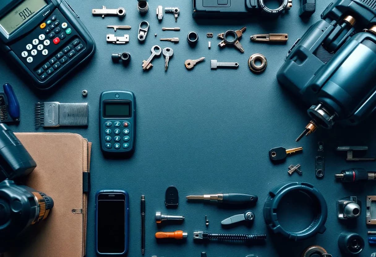 Organized locksmith tools and key machines